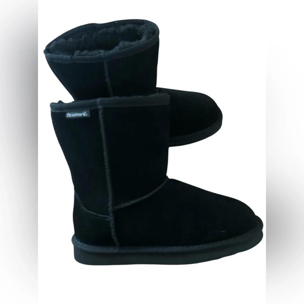 BEARPAW Emma Youth Black Suede Faux Fur Winter Boots Size 3